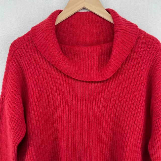 EILEEN FISHER Sweater M Yak Merino Wool Ribbed Cowl Neck Cropped Pullover Red 3