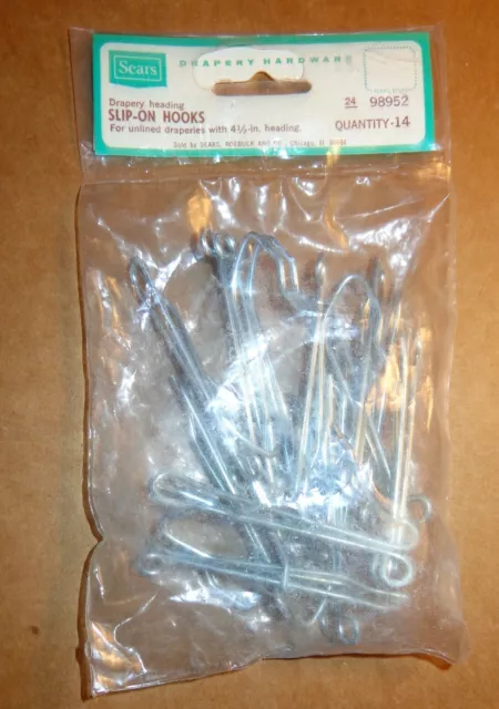 SEARS LOT 14 NEW OLD STOCK Drapery SLIP-ON Hooks For 4-1/2 INCH Heading Drapes