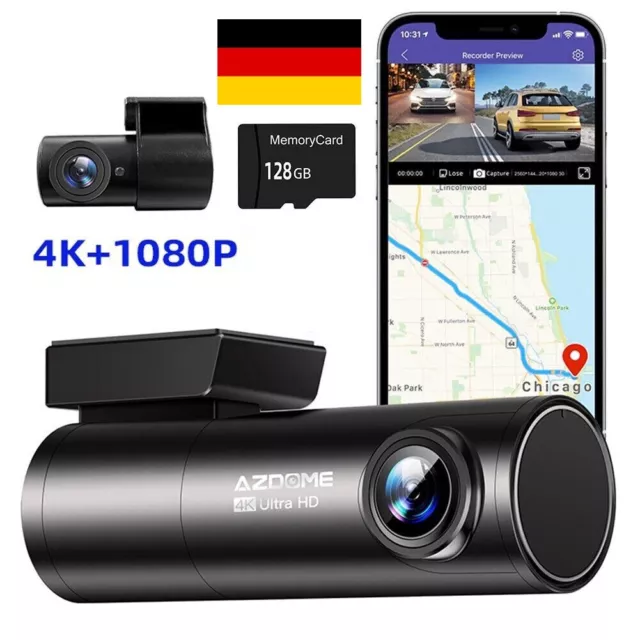 AZDOME True 4K Dash Cam Auto Kamera mit GPS WIFI Sprachsteuerung Nachtsicht+128G