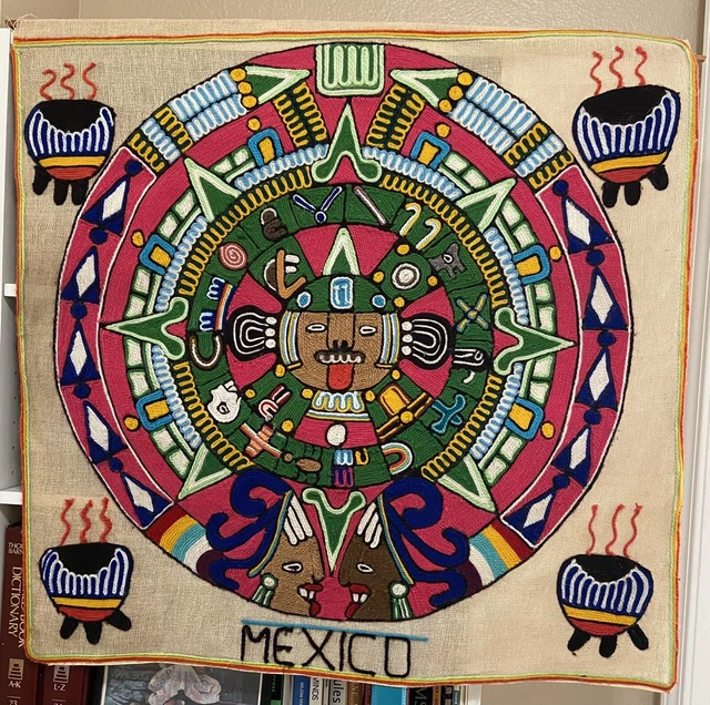 Huichol Yarn Art - Aztec Calendar 31” X 31”