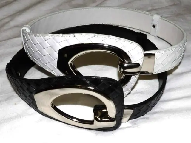 COLDWATER CREEK Lot of 2 Black White Leather Waist Hip SLUNG Belts Size S / M