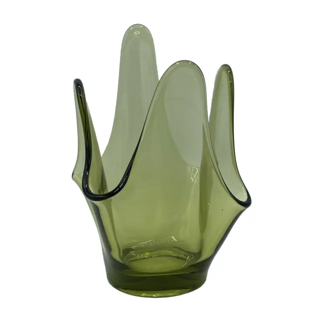 Viking Glass Epic Swung Vase Or Votive Holder Avocado Green Mid Century Modern