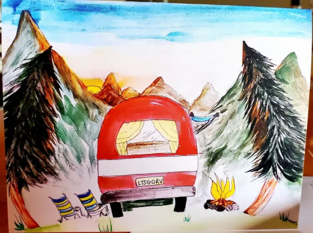 Handmade RV Camping Note Card Watercolor Print W/Envelope 5.5x4" Blank 2