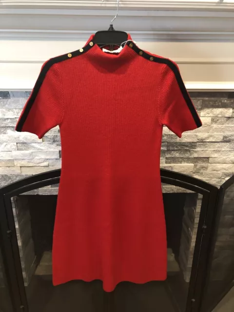 Nwt Tory Burch "Sardy" Ribbed Merino Wool Sweater Dress In Red -  Size Small 2