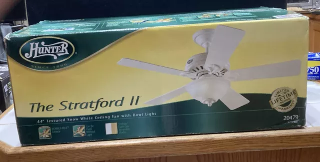 Hunter The Straford II 44" Textured Snow White Ceiling Fan with Bowl Light 20479