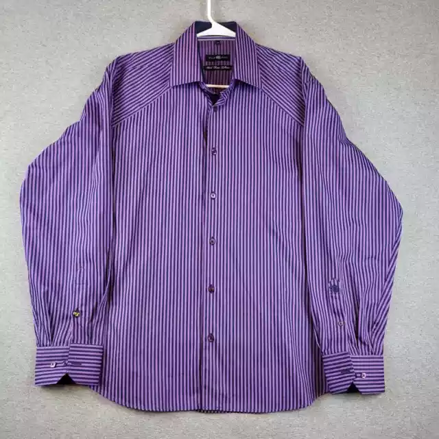 Stone Rose Button Up Shirt Mens Large Purple Striped Cotton Long Sleeves