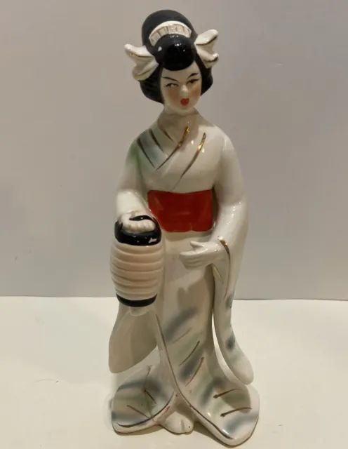 VIntage Porcelain Japanese Geisha Girl in Kimono with Bucket Figurine Japan 9”