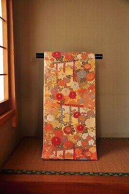 Vintage Japanese Kimono Fukuro Obi Silk Classic Lucky Pattern Nishijin  #JPS0014