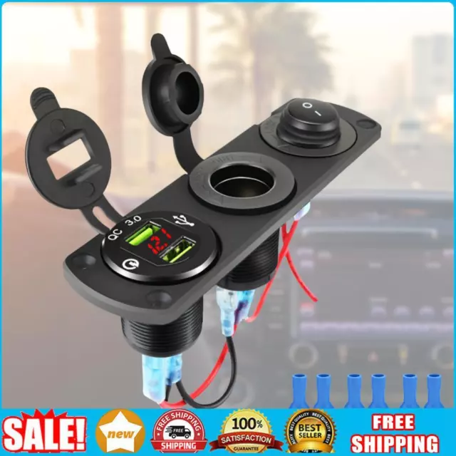 12V Fast Charger Switch Pannel Dual USB Socket Adapter Waterproof for Car Boat