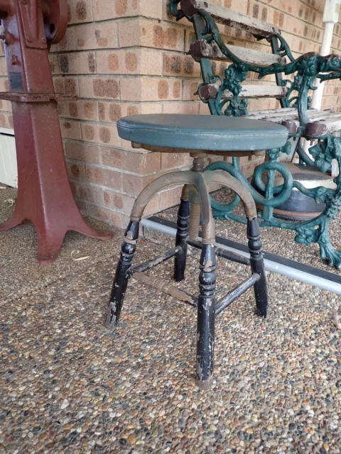 Antique Steel & Timber Adjustable - Swivel Stool.