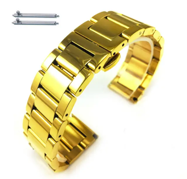 Gold Tone Steel Metal Bracelet Replacement Watch Band Strap Butterfly Clasp 5012
