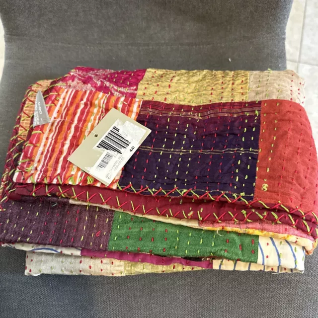 Taj Hotel Silk  Kantha Throw 50x70 Multicolor