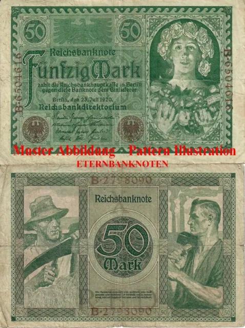 50 Reichsmark 1920  ( VF-)  Ro 66  6200# Gebraucht used..