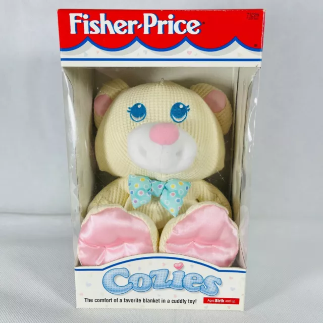 Vintage 1996 FISHER PRICE COZIES YELLOW Waffle Weave TEDDY BEAR BABY TOY New NIB