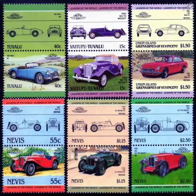 MG / M.G. Collection of 12 Car Stamps (Auto 100 / Leaders of the World)