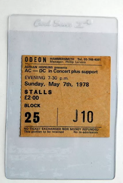 Ac/Dc Powerage Tour London Hammersmith 7/5/1978 Rare Original Ticket Bon Scott