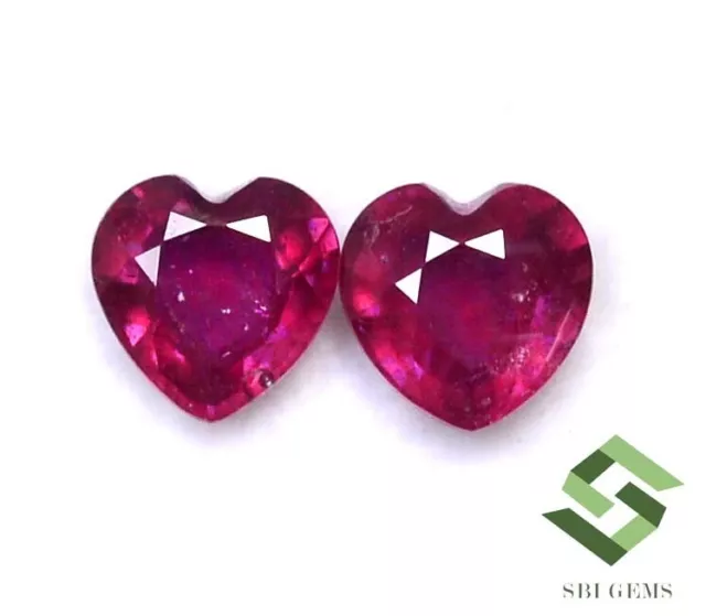 6x6 mm Natural Ruby Heart Shape Cut Pair 2.24 CTS Faceted Loose Gemstones GF