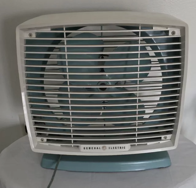 Vintage 1950's GE General Electric Turquoise 2-Speed Mountable Box Fan Works!