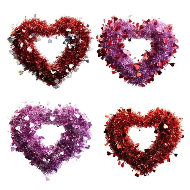 Valentine Wreath Decoration Tinsel Heart Wreath Artificial Heart Shaped Wrea