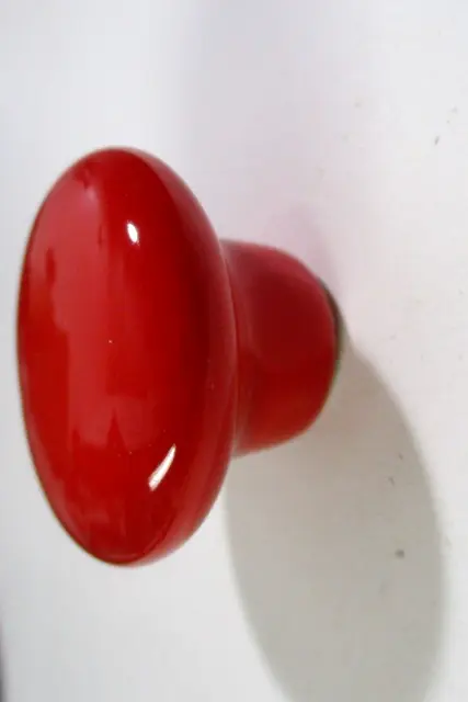 Tomato Red Porcelain Pull Knob Cabinet Door 1-1/4" Round 1 MCM Vintage