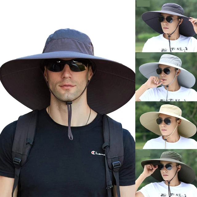 MEN WIDE BRIM Sun Hat UV Protection Bucket Cap for Hiking Camping