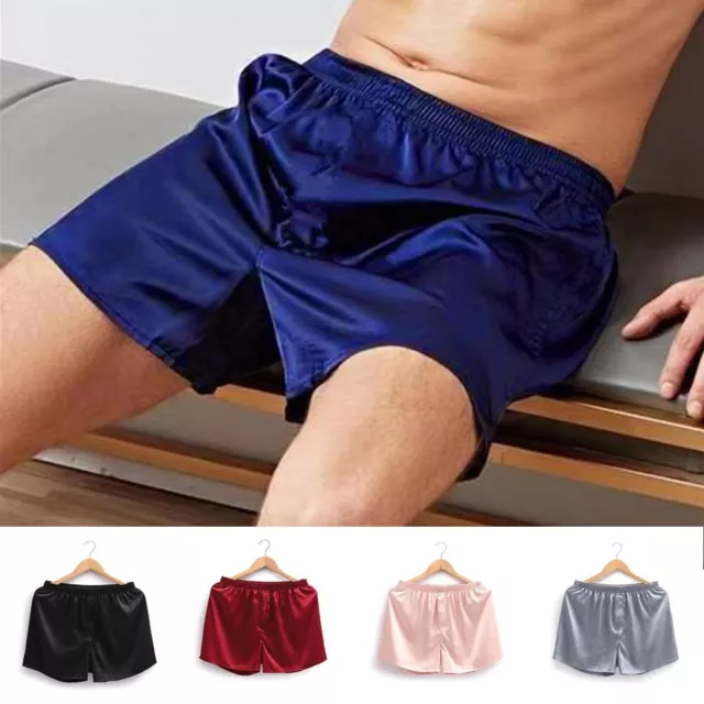 Men Satin Silk Boxer Briefs Shorts Trunks Lounge Underwear Nightwear  Sleepwear