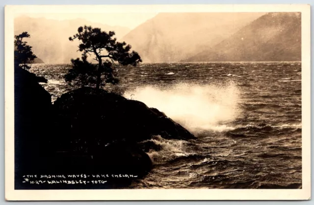 RPPC Waves Crashing on Lake Chelan WA, Washington - Lindsley Photo postcard