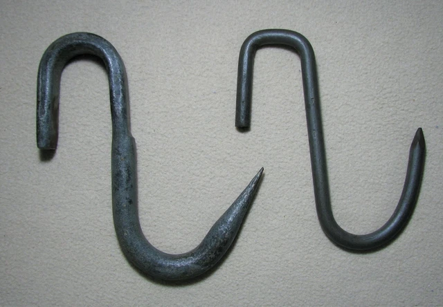 Lot Of 2 Primitive Cast Iron Meat Hooks ~ Smoke House Rafter Hangers Re-Purpose1