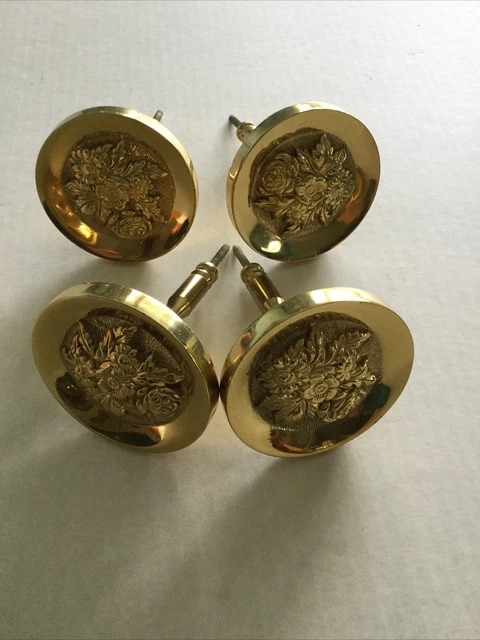 4 Gold Brass Floral Curtain Drapery Medallion Tie Backs Hold Backs