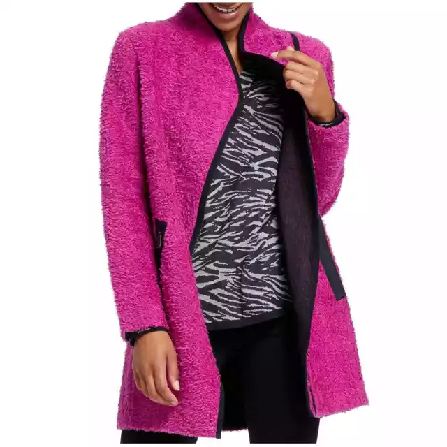 Nic + Zoe Small Fuchsia Pretty in Pink Coat Fuzzy Moto Asymmetric Zip NWT 2