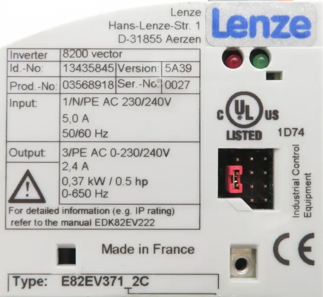 Frequenzumrichter LENZE 8200 Vector E82EV371_2C Frequency Inverter 0,37kW 2,4A 3