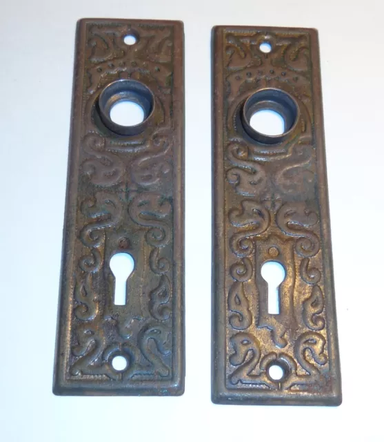 2 Old Antique Ornate Victorian Vintage Door Knob  Back Plates Eastlake?
