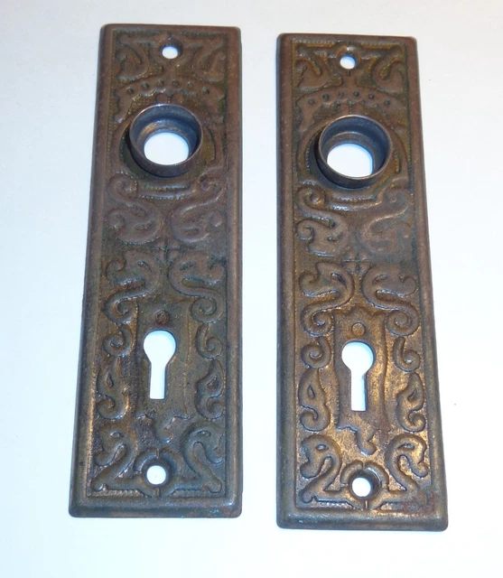 2 Old Antique Ornate Victorian Vintage Door Knob  Back Plates Eastlake?