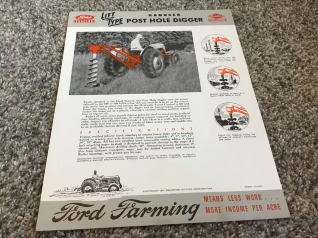 Ford Tractor Dearborn Lift Type DanuserPost Hole Digger 1947 Dealers Sheet -5091