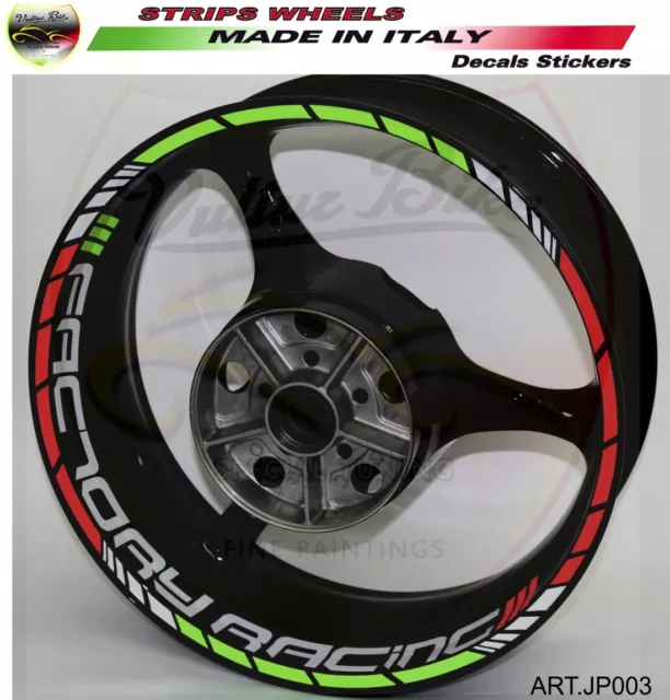 Adesivi ruote cerchi 17 pollici universali Factory Racing tricolore "JP003"