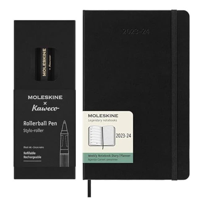 Moleskine x Kaweco, Penna Roller Ricaricabile in Plastica ABS, Nero + Weekly Pla