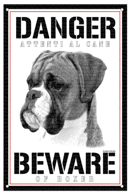 Boxer Targa Cartello Attenti Al Cane Beware Of Danger Metallo