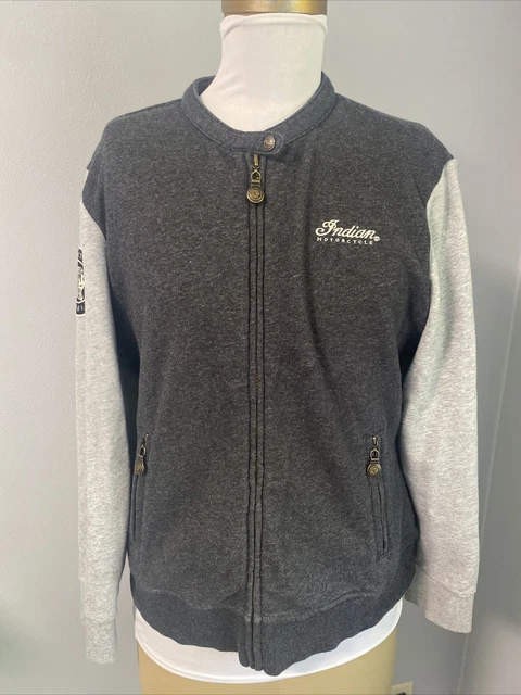 INDIAN MOTORCYCLE Charcoal & Gray Zip Up Sweatshirt Jacket  Size LARGE
