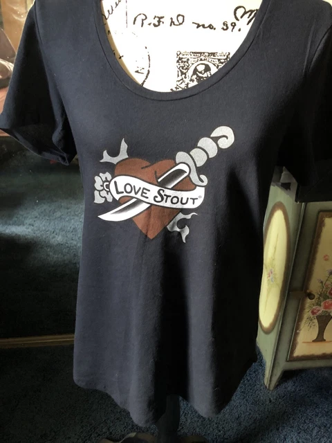 American Apparel Black Short Sleeve 100% Cotton “Love Stout” T-shirt Size Small