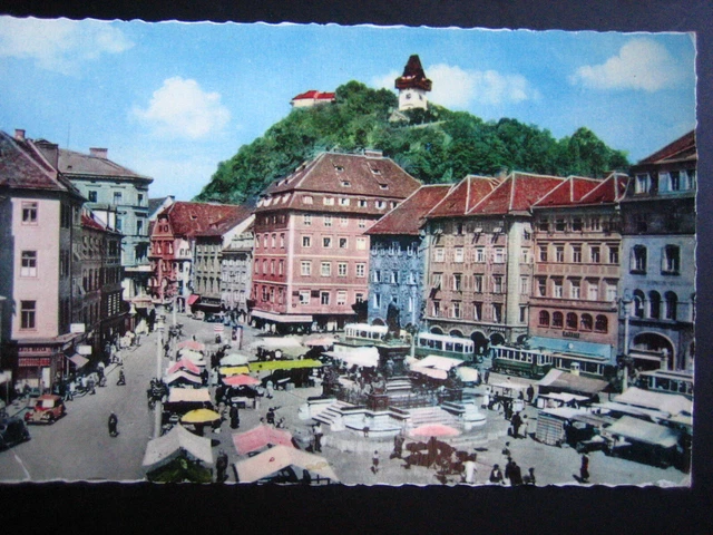 AK "Graz - Hauptplatz mit Schloßberg" gel. 1964 (636)