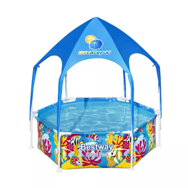 Bestway Kids Pool Swimming Play Pools Steel Frame Sun Shade Canopy 930L 183x51cm