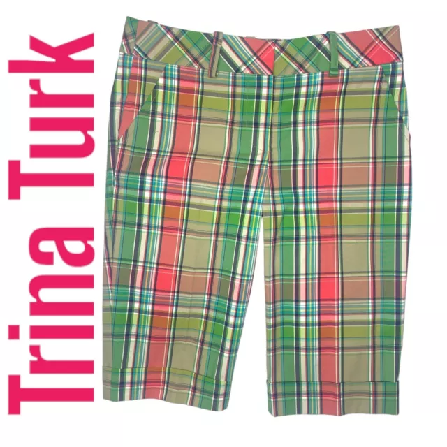 Trina Turk Womens Plaid Bermuda Shorts Sz 4 Small Designer Luxury