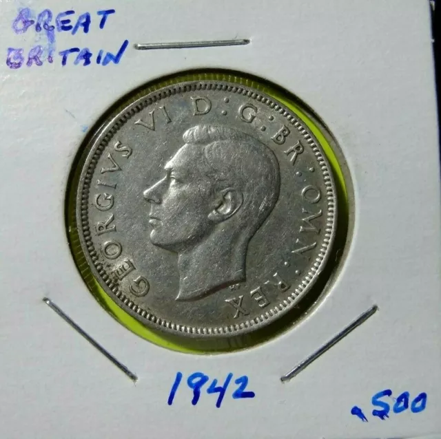 1942 Great Britain Two Shillings World Silver UK Coin