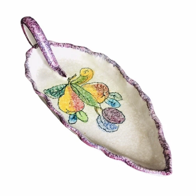 Vintage J. W. CO. Italy Majolica Nappy Dish Fruits Purple Italian Pottery MCM