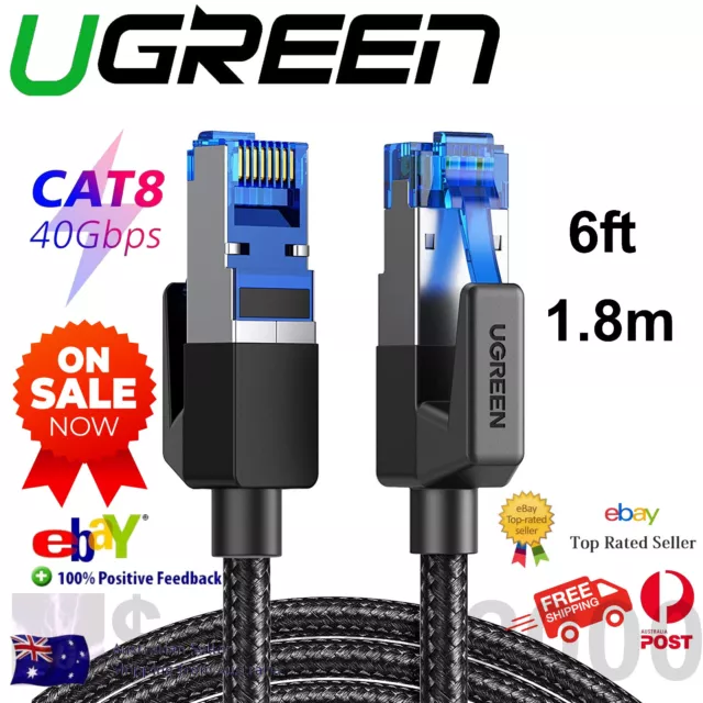UGREEN CAT 8 Ethernet Cable High-Speed 40Gbps 2000MHz Ethernet Cable Braided 6ft
