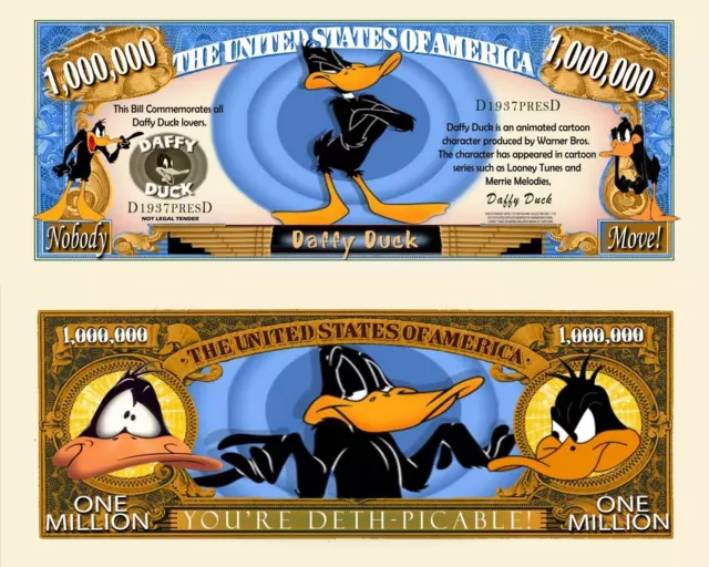 DAFFY DUCK - BILLET 1 MILLION DOLLAR US ! Série dessin animé Looney Tunes Canard