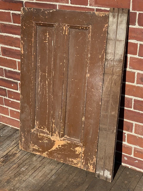 19thC. Cupboard, Cabinet Door w/ 2 Raised Panels ~ Salvaged, Distressed, Hinges 7