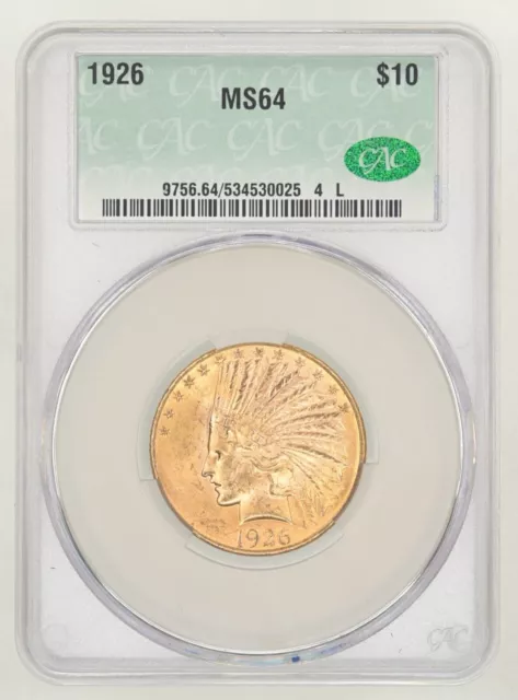 1926  $10 Indian Gold Eagle  CAC Grading  64   Free Shipping USA Only (48)