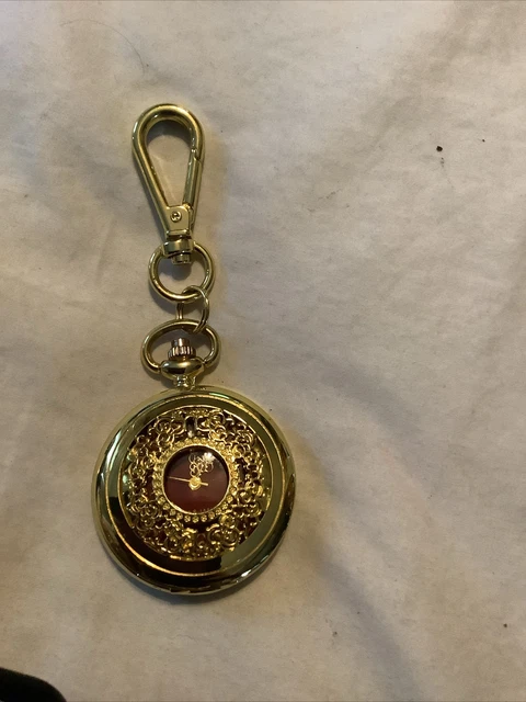 JOY & IMAN Pocket Watch Gold Tone with Bag Clip Filigree  display picture 1