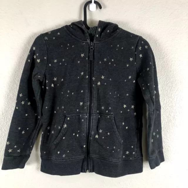 Cat & Jack Hoodie Sweater Girls Medium Black Star All OverGraphic Pockets School